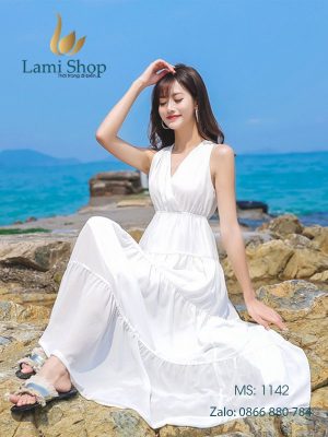 Đầm maxi trắng đi biển nữ tính bồng bềnh cao cấp  Migu Shop
