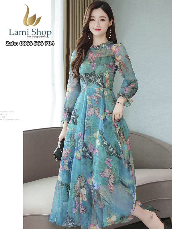 Đầm Maxi Tay Dài Cho Tuổi Trung Niên, Màu Sắc Nhã Nhặn - Lami Shop